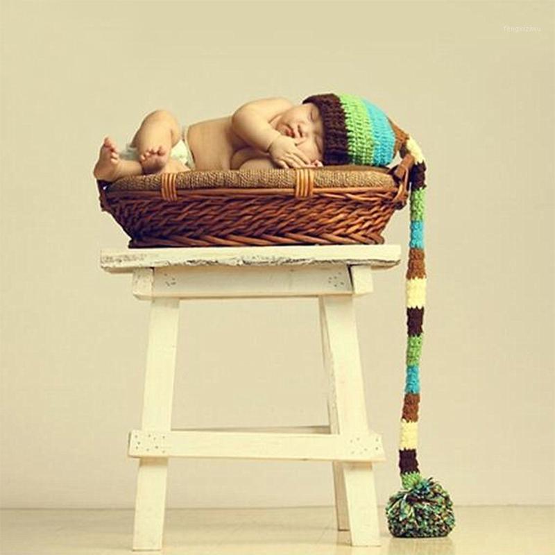 

Newborn photography props baby pompom hat with long tail colorful knit cap baby fotografie prop infant picture shoot accessories1, Multi
