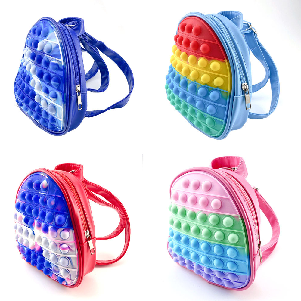 

2022 New Sensory Silicone Pop Fidget School Bags Finger Toys Decompression Stress Reliever Bubble Push Simple Dimple Shoulder Bags for Kids Marcoon Cross Body Case
