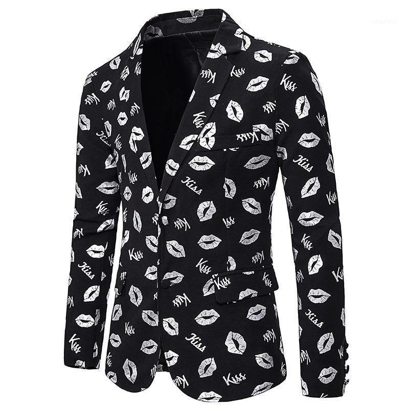 

Black Silver Blazer Men Kiss Lip Print Suit Jacket Men Wedding Groom Tuxedo Blazer DJ Club Party Stage Clothes for Singers XXL1, Gold