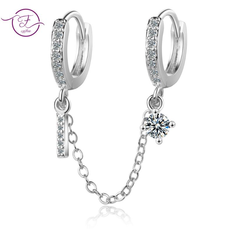 

Two Ear Hole Link Chain Circle Ear Cuff Earrings For Women Gold Silver Color Huggie Double Piercing Hoop Earing Female Brincos