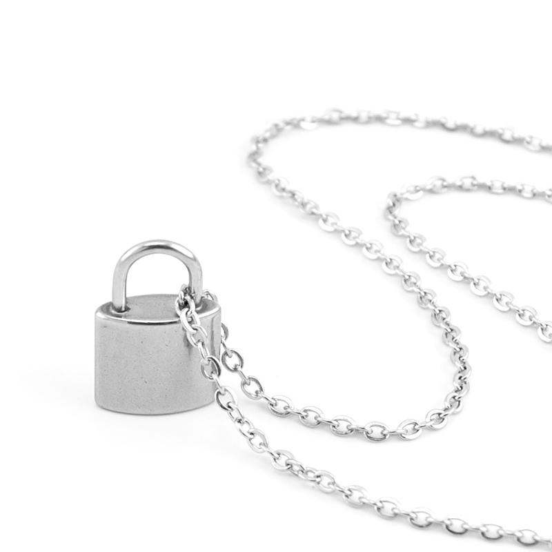 

100% Stainless Steel Padlock & Key Pendant Necklace For Women Men Unisex Metal Lock & Key Choker