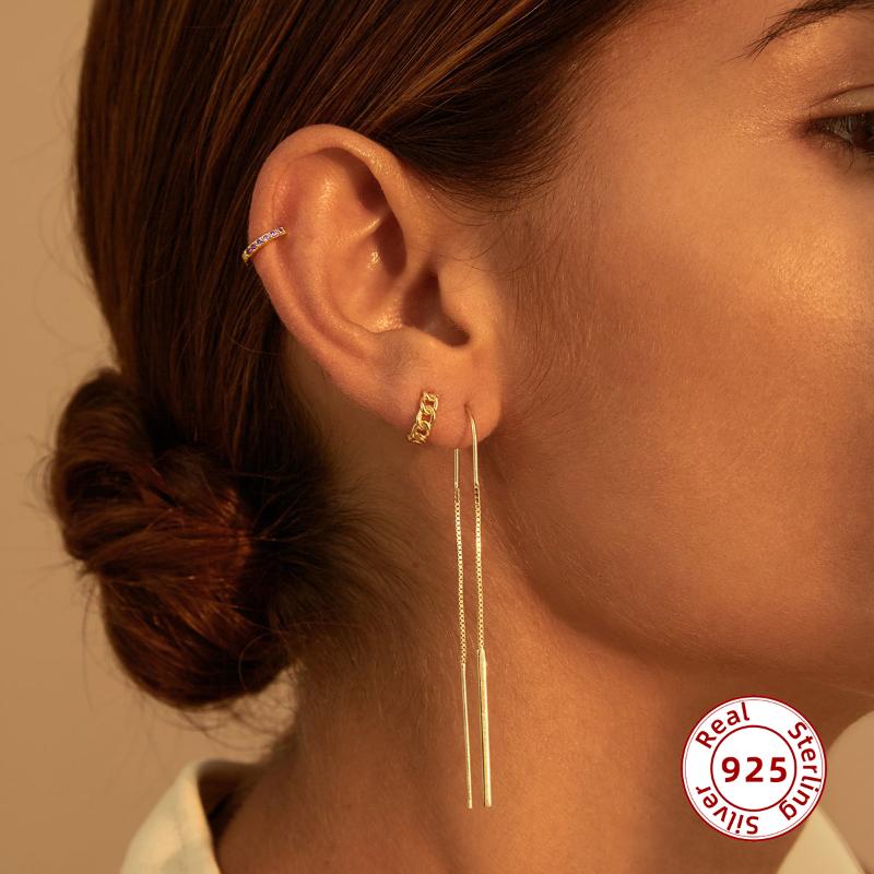 

925 Sterling Silver Punk Cuba Chain Tiny Hoop Earrings For Women Gold&Silver Color Circle Cartilage Earrings Huggie Jewelry