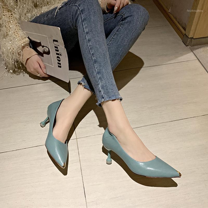 

Office Stiletto Heels Women Metal Pointed Toe High Heels Mature Style Pu Leather Shallow Pumps Women Thin Heel Shoes 20201, Black
