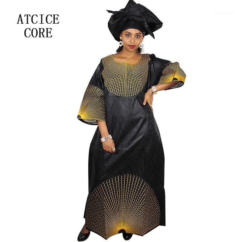 

african dresses for women fashion design new african bazin embroidery design dress long dress with scarf two pcs one set LA024#1
