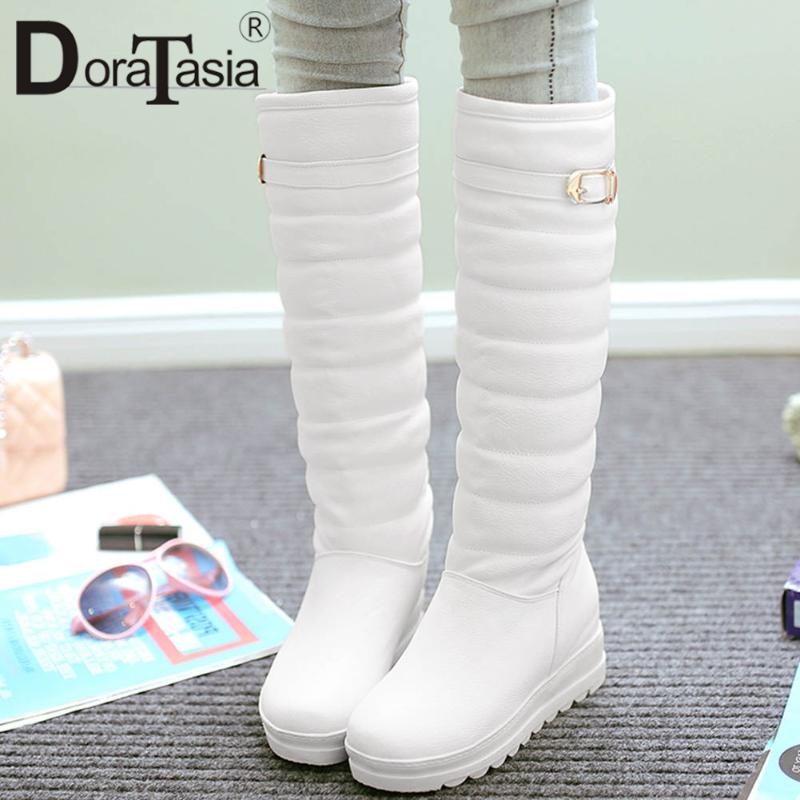 

DORATASIA New Fashion Ladies Knee High Boots Winter Warm Fur Platform Boots Women Height Increasing High Heels Plush Shoes Woman, Black