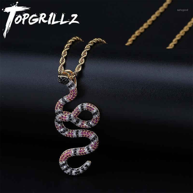 

Pendant Necklaces TOPGRILLZ Iced Out Coral Snake Necklace Copper Colourful Zirconia Hip Hop Fashion Jewelry Drop1