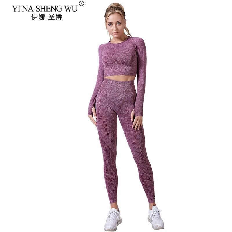 

3piece Suit Women Vital Seamless Yoga Pants Set Gym Clothing Fitness Leggings+Cropped Shirts Sports Suit Long Sleeve Tracksuit, Army green bra-2pcs