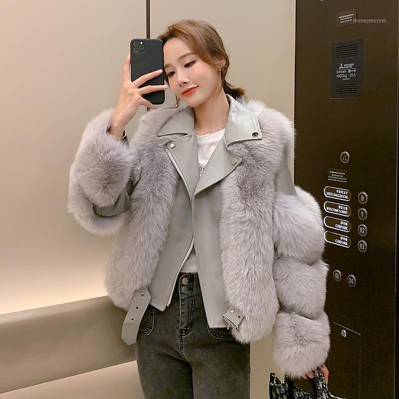 

Haining 2020 Women's New Imitation Fur Coat Female Motorcycle Clothing Fashion Korean Zipper Imitation Fur Outwear Women B171, Black