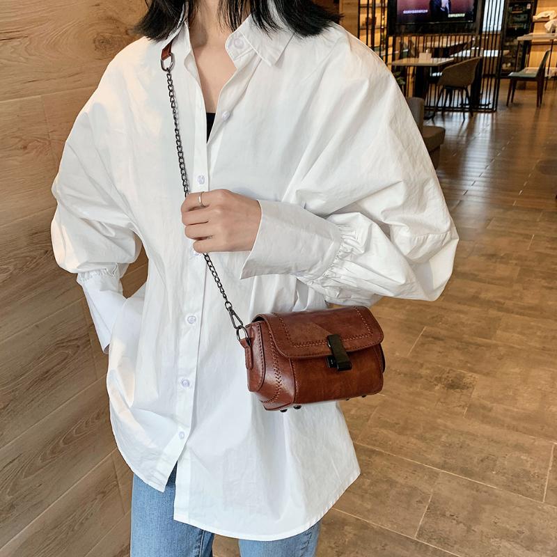 

Retro Solid Women Shoulder Leather Messenger Bag Women Crossbody Purse With Chain Crossbody Bags For Luxury Designer, Black