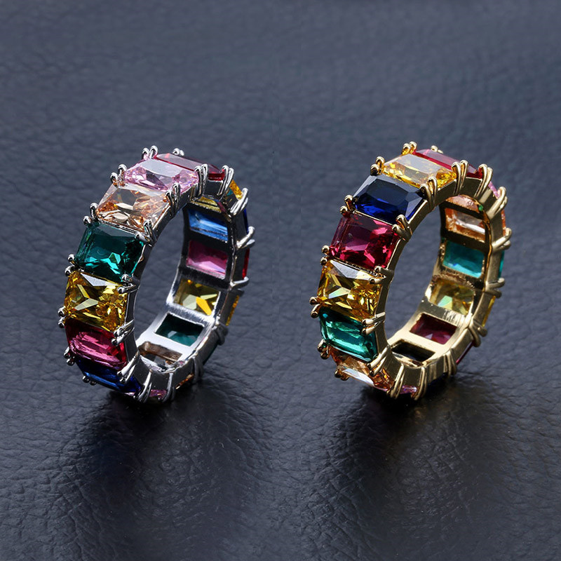 

Ring Hip Hop for New Men Arrival at + Cubic Zircon Designer Jewelry Geometric Rainbow Rings Upz7