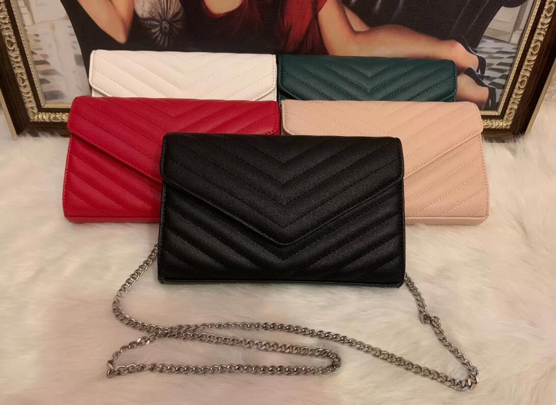 

Design Handbags sheepskin caviar metal chain gold silver Design Handbag Genuine Leather bag Flip cover diagonal Shoulder Bags, Pink