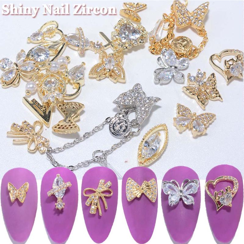 

Shiny Zircon 3D Nail Art Decorations Charm Crystal Alloy Pendant Chain Jewelry Manicure Design Accessories