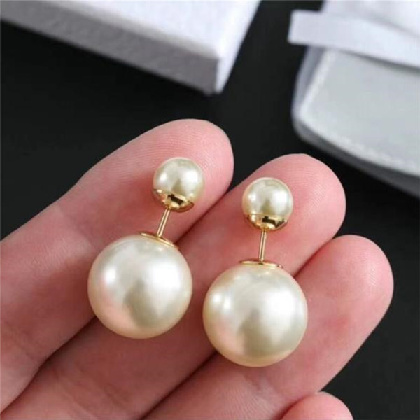 

simple ins fashion style earrings unique designer double sided flower pearl elegant stud earrings for woman black white y6552