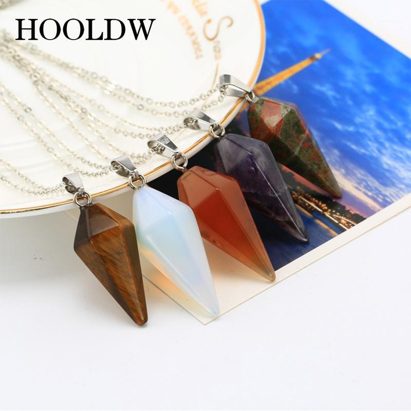 

HOOLDW Natural Stone Quartz Pendants Necklaces Crystal Hexagonal Pointed Stone Pendant Silver Color Necklace Jewelry For Women1