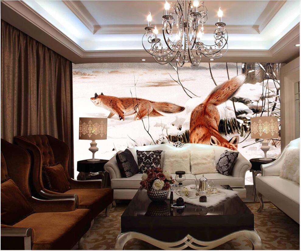

custom photo 3d wallpaper Hand drawn snow fox winter landscape living room home decor 3d wall murals wallpaper for walls 3 d, Non-woven wallpaper