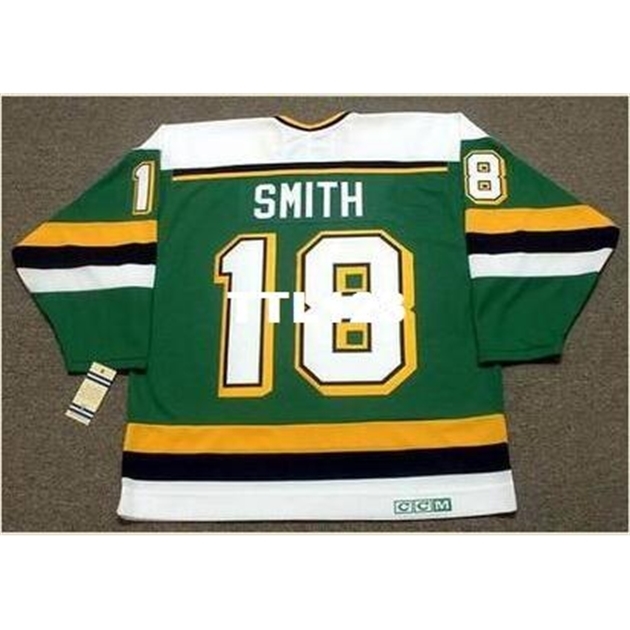 

740 #18 BOBBY SMITH Minnesota North Stars 1990 CCM Vintage Home Hockey Jersey or custom any name or number retro Jersey, Green