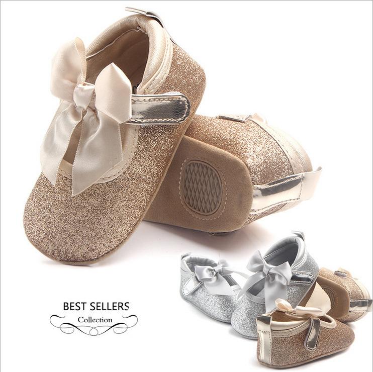 

Newborn Baby Girls Soft Sole Crib Shoes Anti-slip Sequins Princess Sneaker Prewalker 9-18M, Silver
