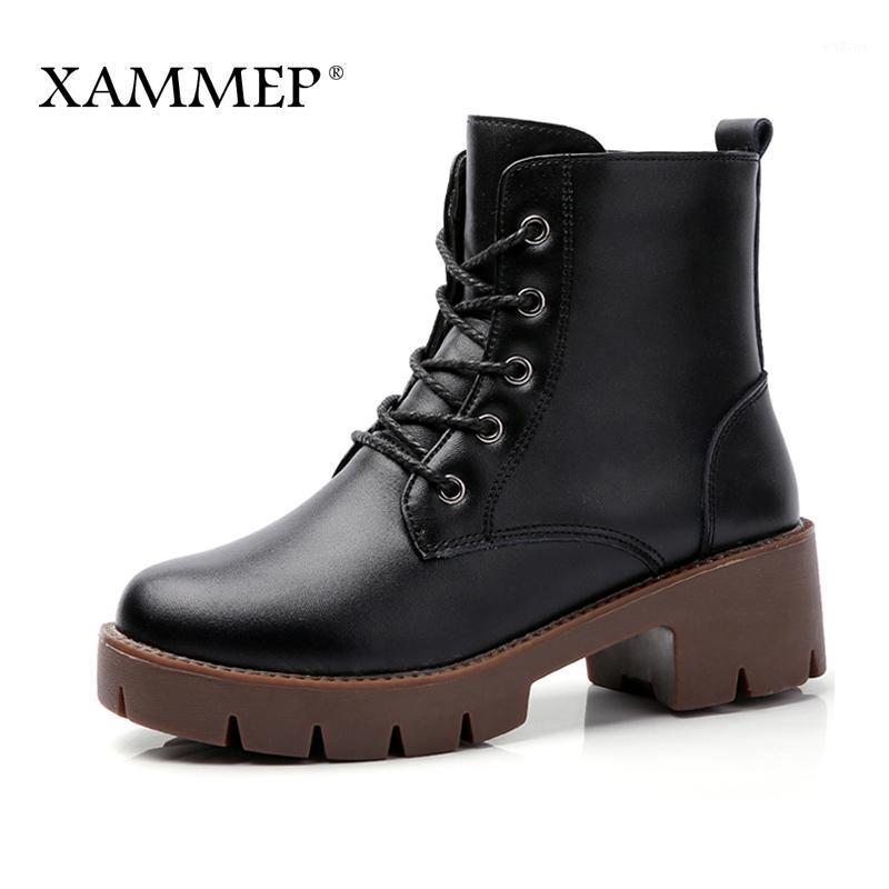 

Xammep Brand Women Shoes Winter Ankle Boots Women Winter Shoes Big Plus Size Plush Genuine Split Leather Boots With Platform1, Black