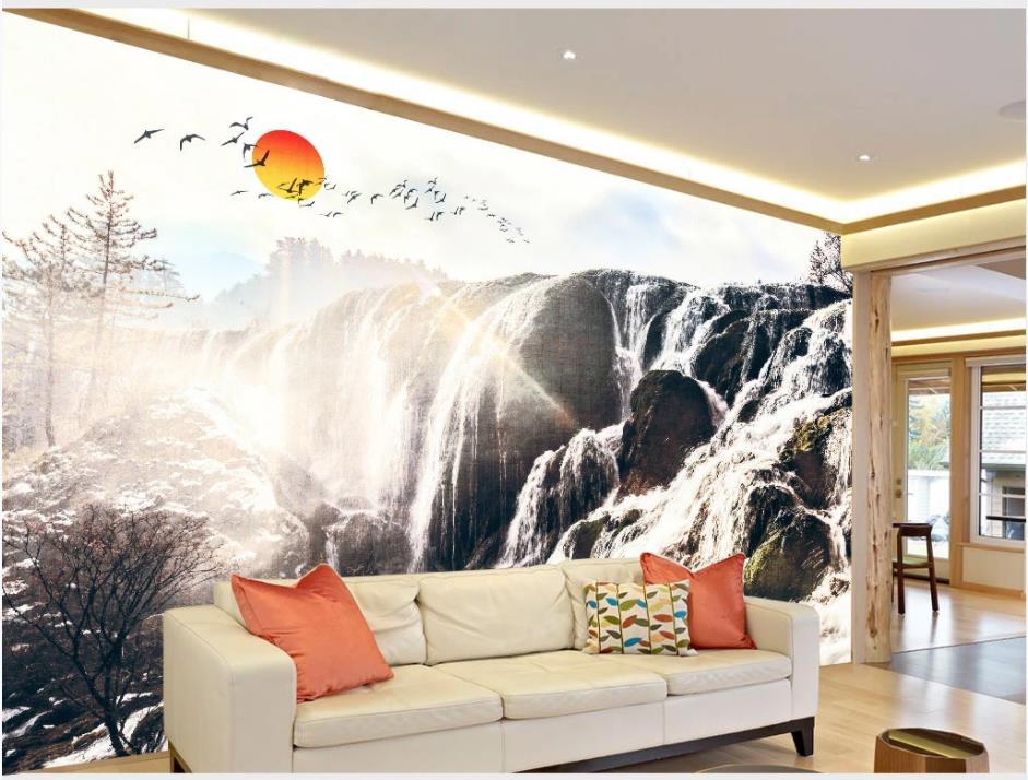 

Custom photo wallpaper for walls 3 d murals New Chinese ink landscape painting waterfall landscape wall decoration painting wall, As pic