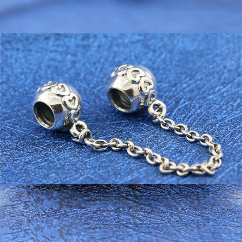 

925 Sterling Silver Love Connection Safety Chain Charm Bead For European Pandora Jewelry Charm Bracelets, Black