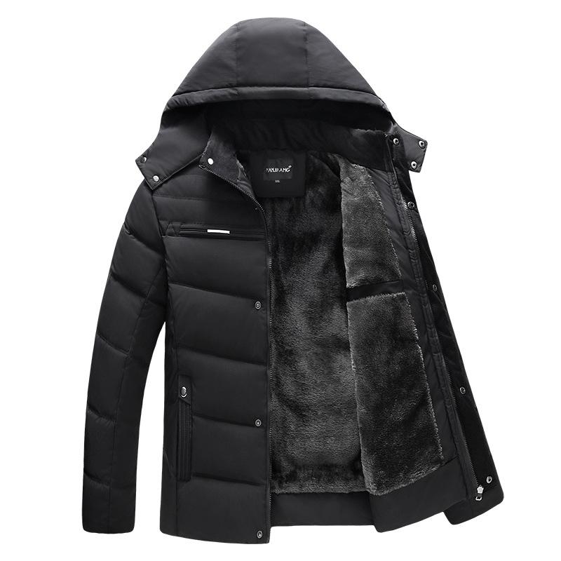

Men's Winter Thicken Plus Cashmere Cotton Clothes The New Hooded Coats Casual Down Parka Male Slim Casual Cotton-Padded Coats, Black