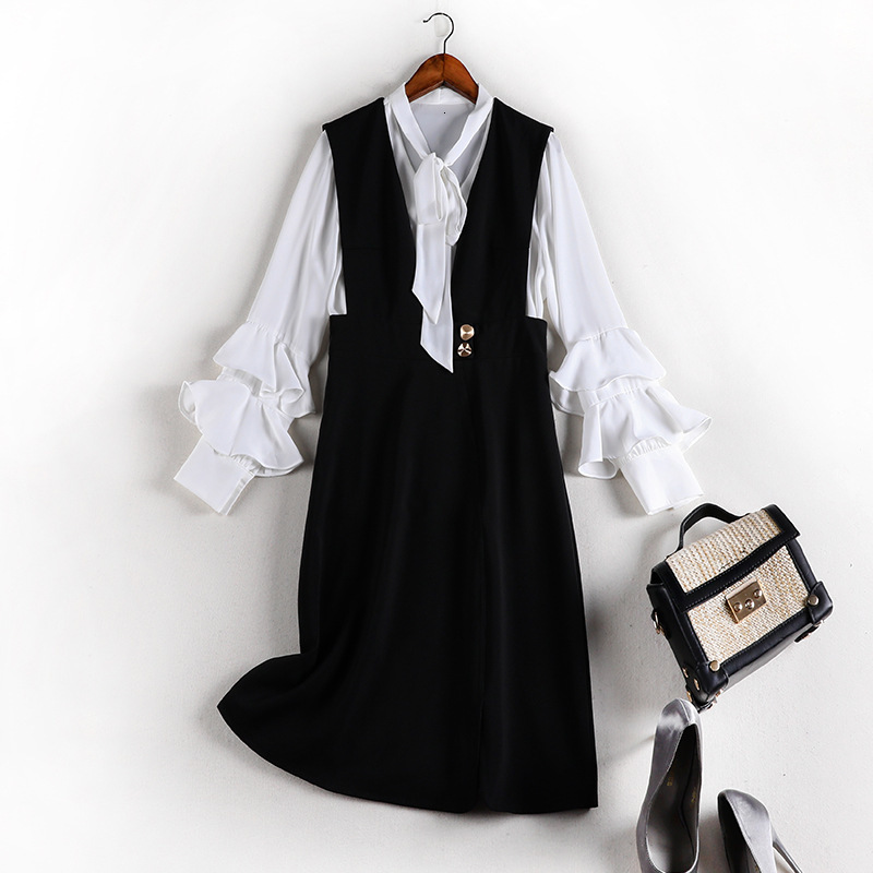 

2021 New Style Long Chiffon Two-piece Shirt Female Summer Plus Size 6l Girdle 70141 Dress Sizes Wx4z, Black