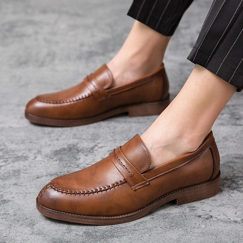 

Fashion Leather Gentleman Shoes Men slip on Business Driving Shoes Handmade Loafers chaussure Party Flats Dress men #zs3y, Black