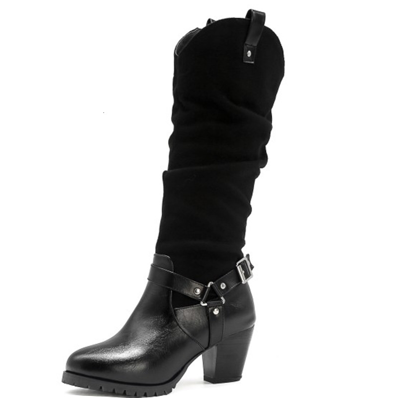 

2021 New Pu Leather Knee High Boots Square Heel Round Toe Buckle Leisure Women Autumn Winter Casual Party Shoes 6r3o, Yellow