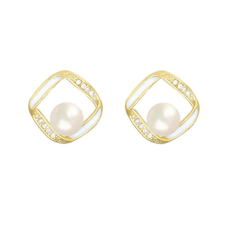 

MESTILO Cute New Gold Color Geometric Small Square Hollow Simulation Pearl Earrings For Woman Classic Fashion Jewelry Party Gift