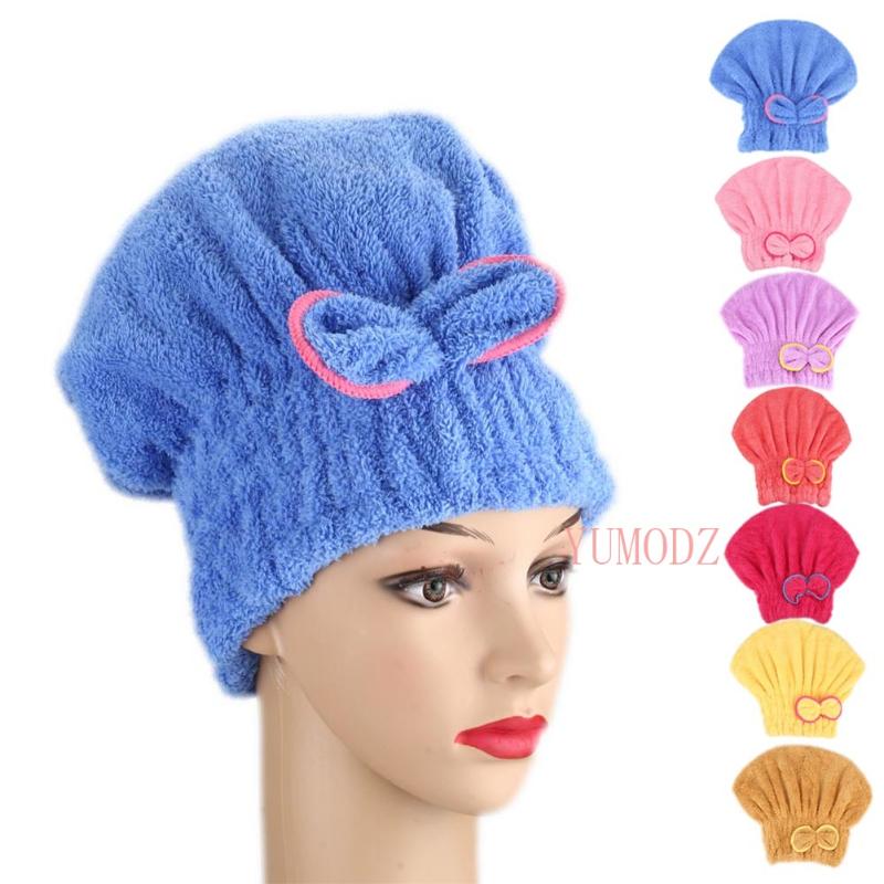 

Microfibre Quick Hair Drying Bath Spa Bowknot Wrap Towel Hat Cap For Bath Bathroom 7 Color Solid Color Bathroom Accessories