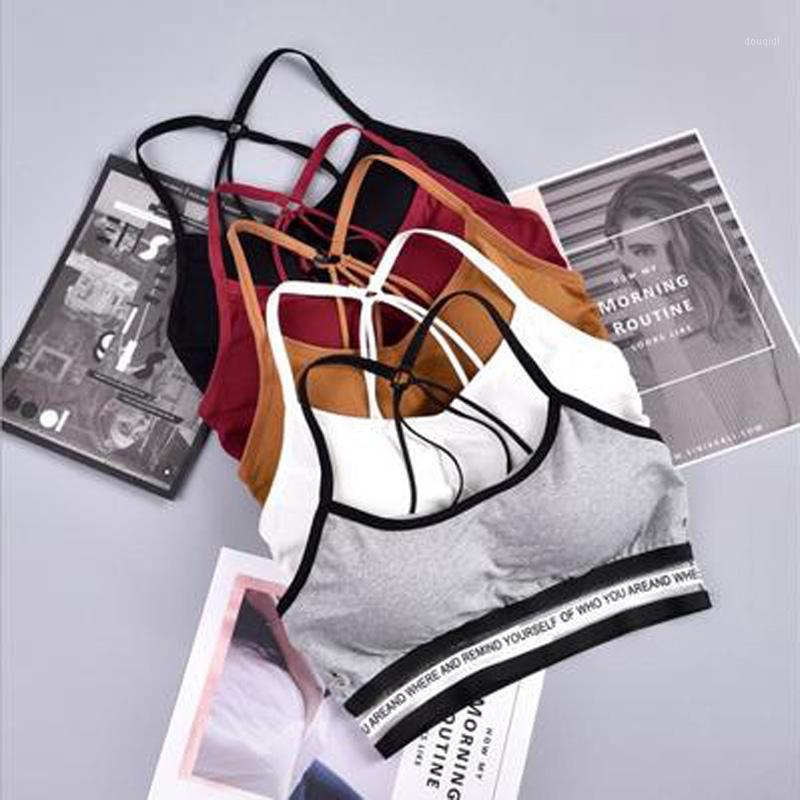 

Breathable quick-dry non-splicing sports bras without rims conjoined cup bra backed English alphabet new parachute vests1, Black