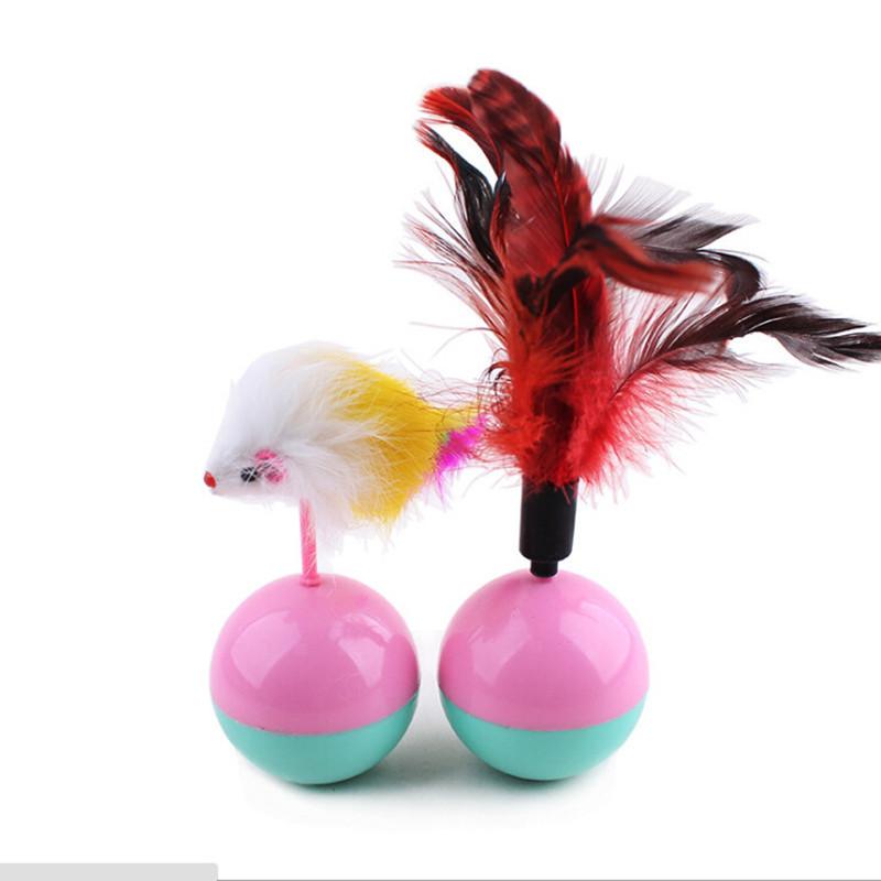 

5.5cm Funny Pet Cat Toys Favorite feather Mouse Tumbler Plastic Toys Balls for Cats dogs playing for fun