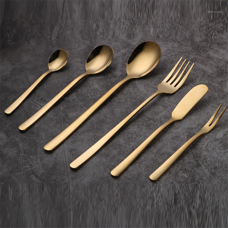 

1PC Korean style golden stainless steel knife fork spoon dessert coffee spoon chopsticks fruit salad fork butter knife tableware1