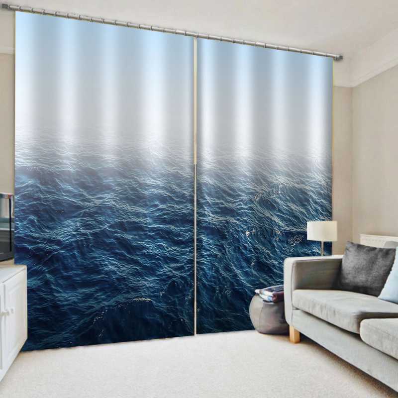 

Modern 3D Curtains Living Room Blue Big Sea Curtains For Window Home Decor Custom Size 3D Drapes, As pic