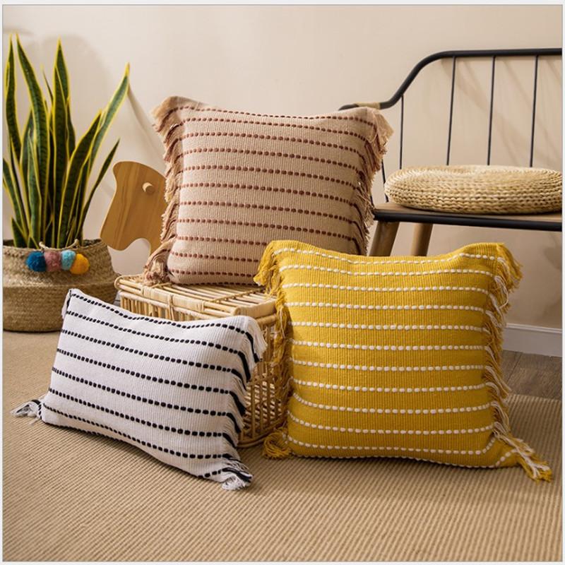 

Beige Yellow Cotton Embroidery Tassels Pillow Cover 45x45cm/50x50cm/30x50cm Cushion Cover Home Sofa Decoration Pillowcase Sham