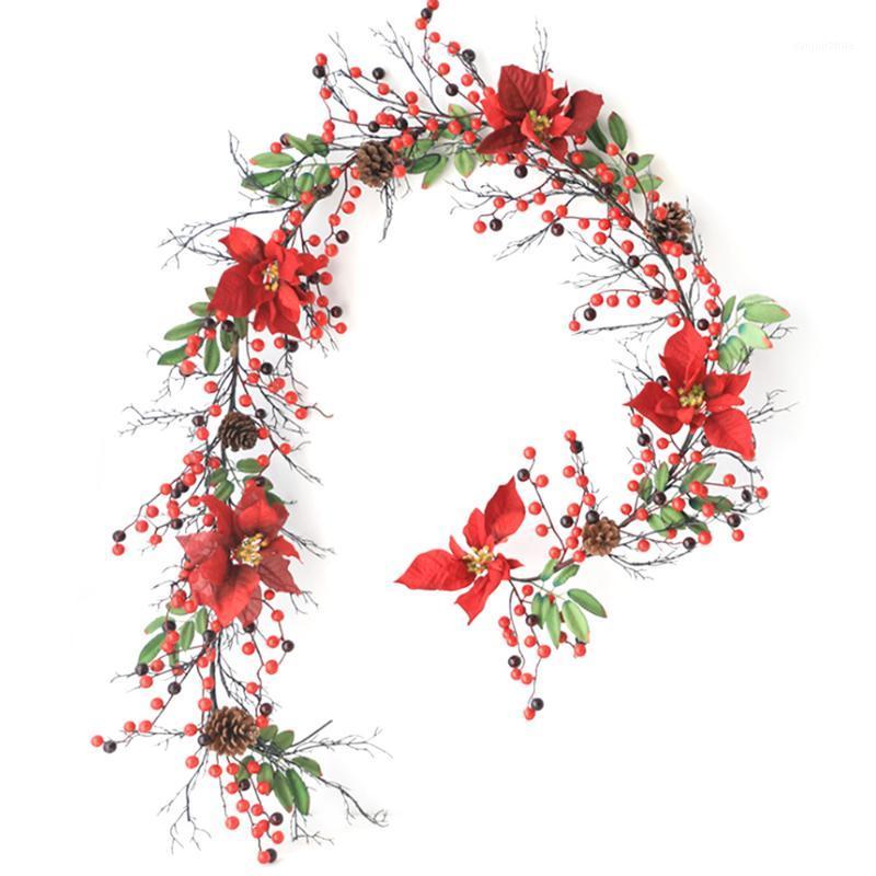 

1.8M Artificial Red Berry Garland with Pine Cone Green Leaves for Christmas Festival Fireplace Layout Garden Decoration Ivy1, A3