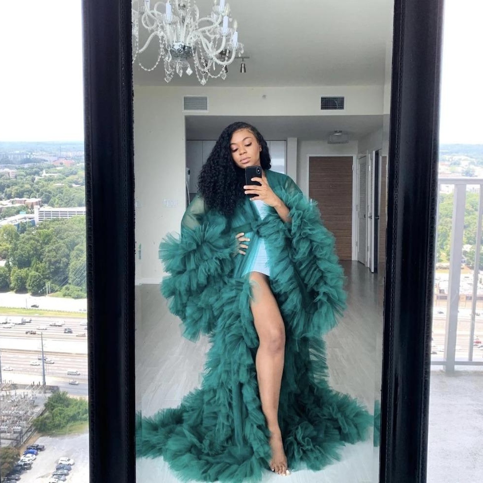 

Hunter Green Ruffles Night Robe Tiered Ruffles Sleepwear Photography Dress Bridal Party Nightgown Robes for Women