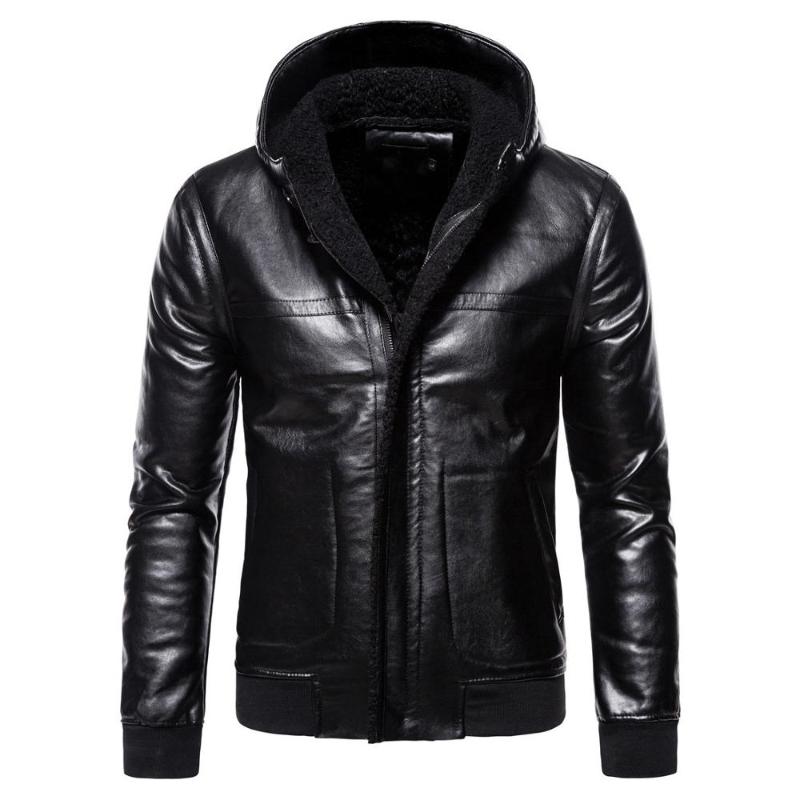 

Mens Leather Jackets 2020 Winter Men's Fashion Warm PU Leather Jacket Coat Men Casual Hooded Thick Coat Male jaqueta 5XL, Black