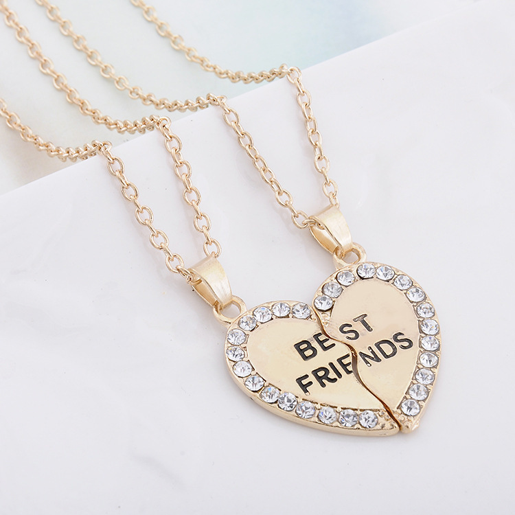 

Fashion jewelry Best Friend necklace pendants crystal splicing gold silver friendship necklace jewelry heart pendant necklace for women men