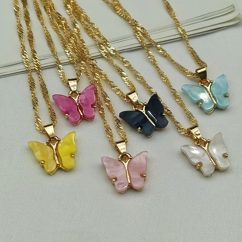 

Pendant Necklaces Women Necklace Pink Blue Color Fashion Butter Gift For Friend Wholesale, Silver