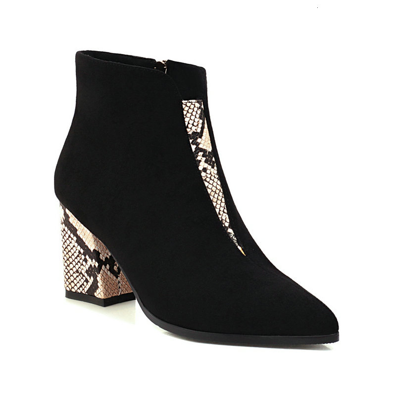 

2021 New Leisure Ankle Boots Printed Thick High Heel Ladies Concise Autumn Winter Women Party Wedding Shoes Size 34-43 Y7y6, Pu black
