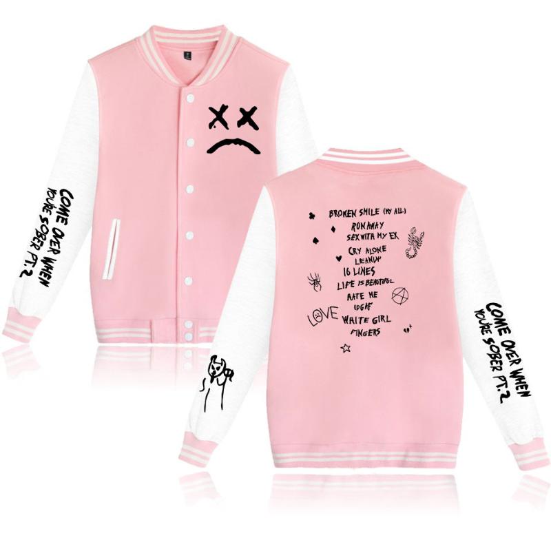 

2020 Lil Peep Print Jacket Hip Hop Fashion K-pops Casual Sweatshirt Harajuku Men And Women Long Sleeve College Baseball Jackets, Black