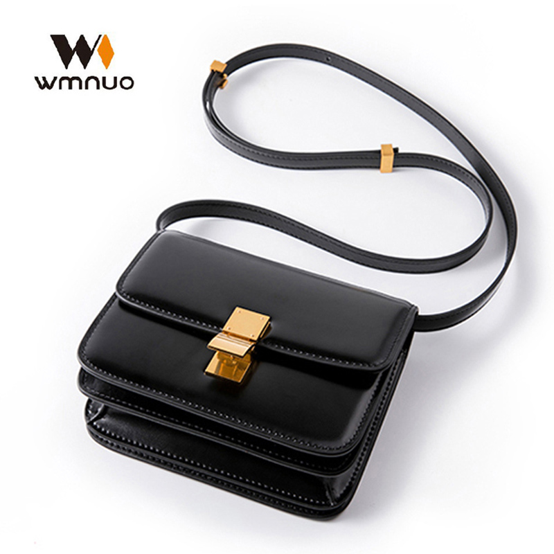 

Wmnuo 2020 INS Box Bag Women Real Cow Leather Simple Flap Shoulder Crossbody Messenger Bags Ladies Tofu Handbags High Quality C0125, Wine red