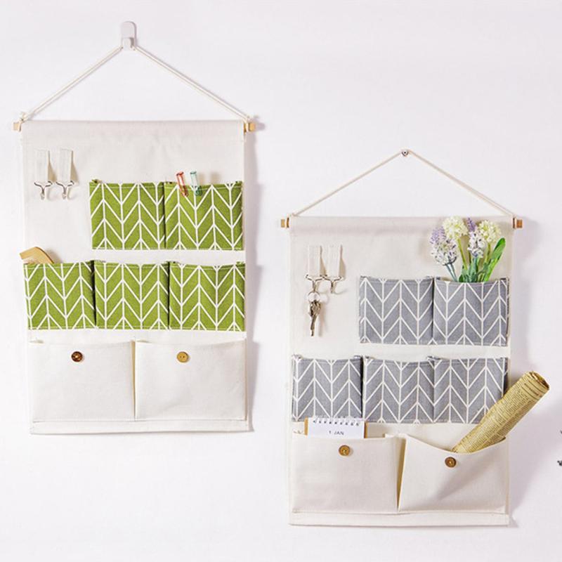 

Wall Hanging Storage Bag 7 Pockets Cotton Wardrobe Decorative Bags Small Items Toys Holder Home Sundries Organizer Pouch