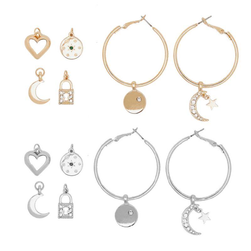 

1 Set Star Moon Heart Lock Hoop Earrings Replaceable Tiny Huggie Charm Pendant Drop Earring Kit Women Minimalist Jewelry