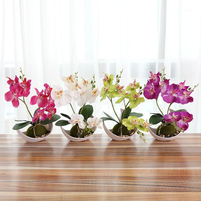 

2020 Wedding Decoration Artificial Butterfly Orchid Bonsai Decorative Fake Flower With Pot Ornaments Home Table Decor Wholesale1, Green