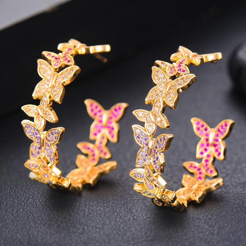 

GODKI Luxury Multicolor Butterfly Hoop Earrings For Women Wedding 5A+ Cubic Zircon DUBAI Bridal Square Circle Hoop Earrings 2021