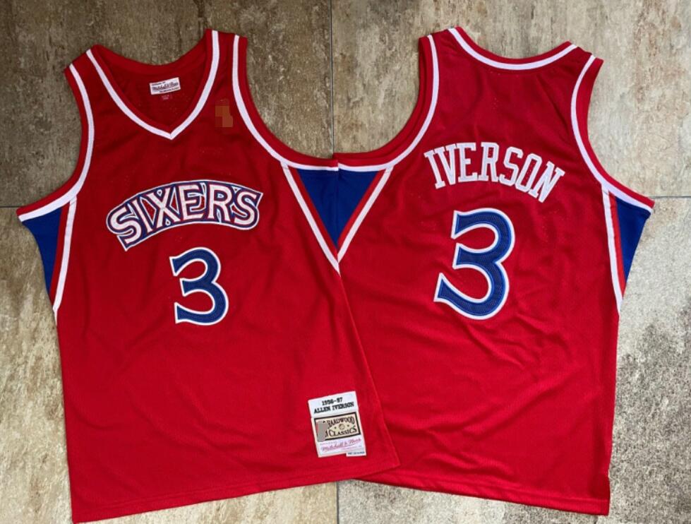 

basketball jersey Philadelphia 76ers Allen Iverso mitchell ness precision stitched embroidered jerseys, Black;red