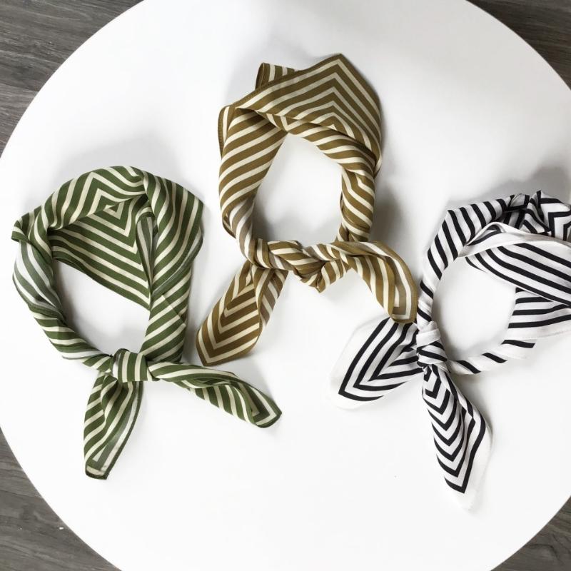 

Women Scarves 2020 Spring and Summer Silk Small Square Scarf Classic Striped Mulberry Silk Scarf