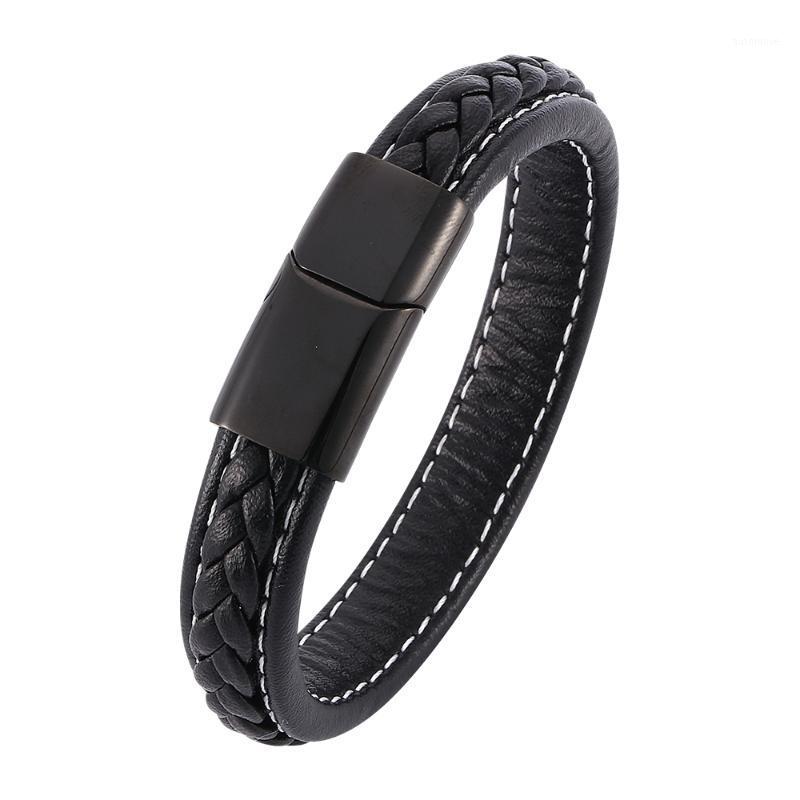 

Retro Business Men's Blue/Black/Brown Woven Leather Bracelet Stainless Steel Magnetic Buckle Fashion Simple Charm BraceletSP00091